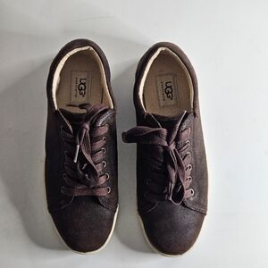 UGG Australia Tomi Dark Brown Leather Sneakers Women 8.5